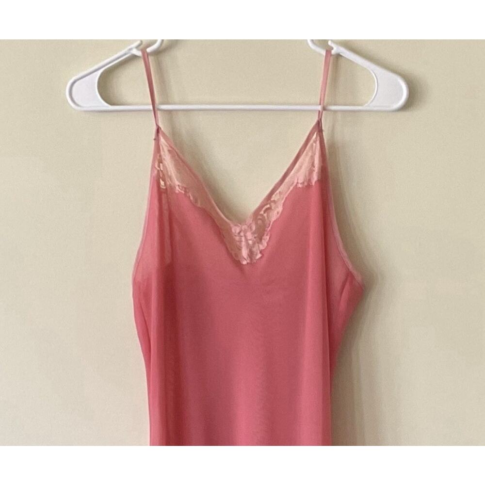 Sensara Pink Maxi Slip Dress Medium Lace Trim V Neck Spaghetti Strap Flowy Y2K - Picture 5 of 7